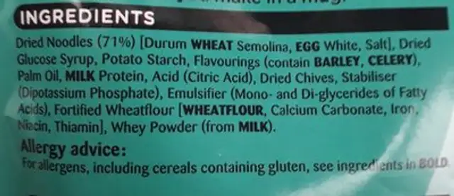 Mug Shot 46G Chicken Noodles ingredients label