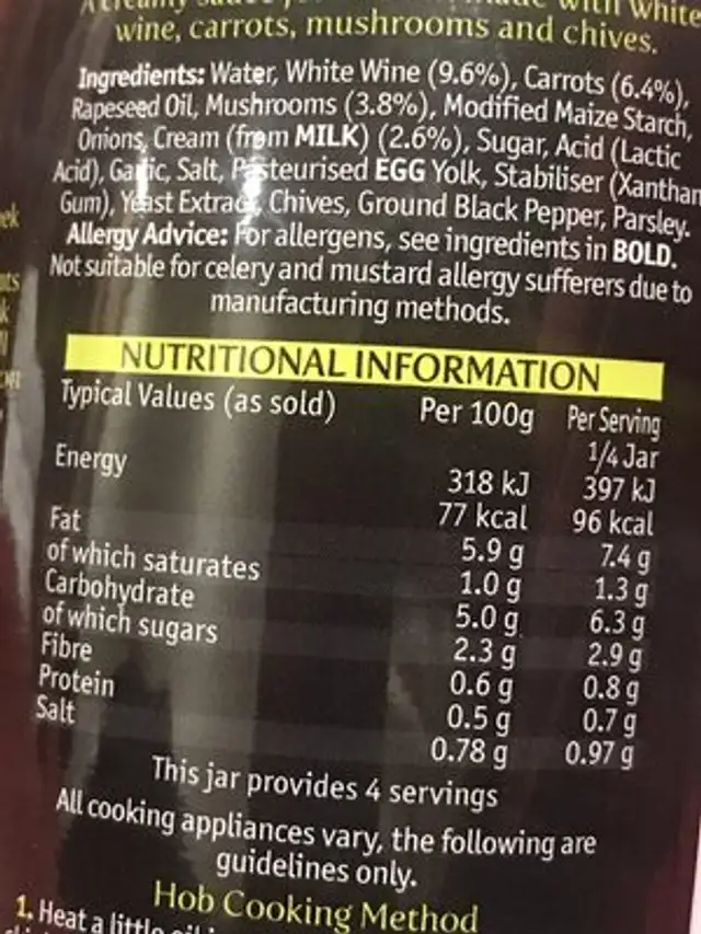 Creamy White Wine ingredients label