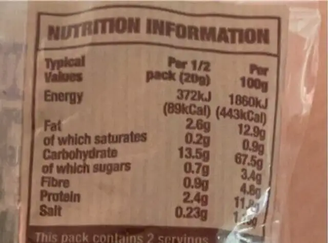 Garlic&herb nutrition facts table
