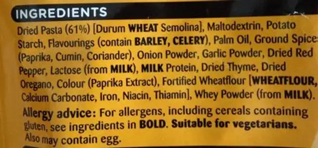 Snack stop cajun pasta ingredients label