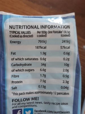 American style pancake& waffle mix nutrition facts table