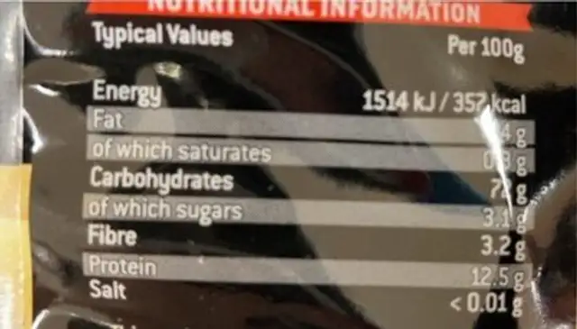 Farfalle nutrition facts table