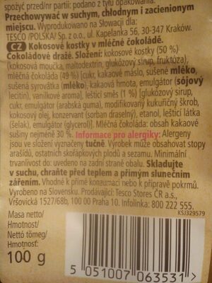 coconut cubes in milk chocolate ingredients label