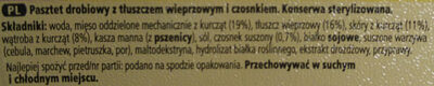 Pasztet drobiowo-wieprzowy z czosnkiem. ingredients label
