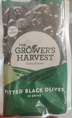 Pitted  black olives in brine front packaging
