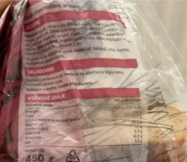 Pan integral nutrition facts table