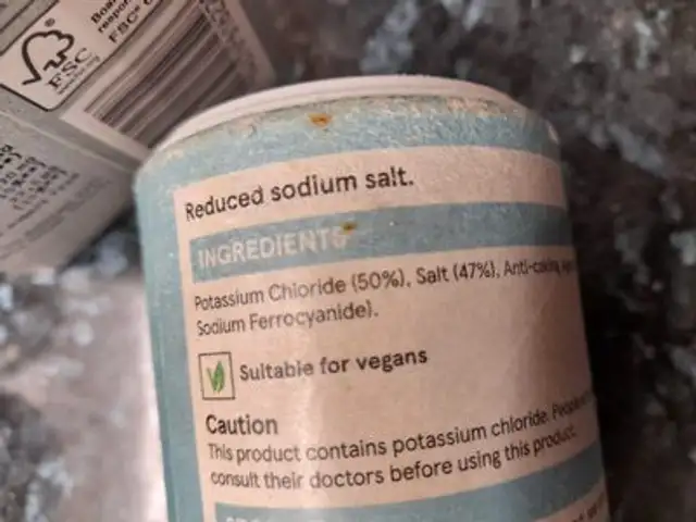 50% Less Sodium Salt ingredients label