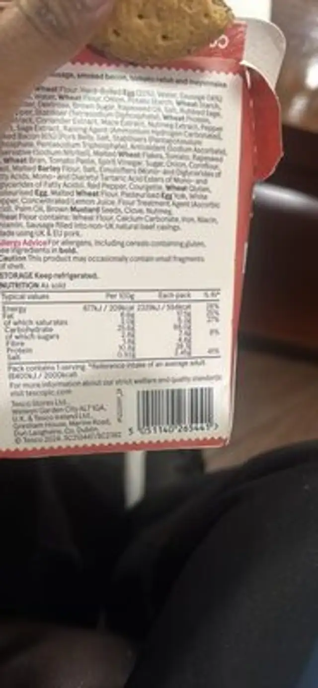 Sausage bacon and egg sandwich nutrition facts table