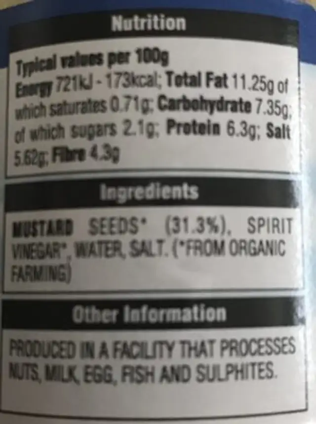 Organic dijon mustard ingredients label