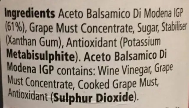 Glaze Balsamic Vinegar Of Modena 215Ml ingredients label