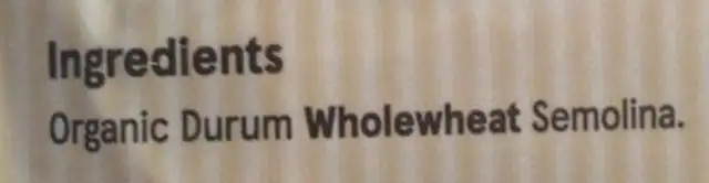 Tesco Organic Whole Wheat Spaghetti ingredients label