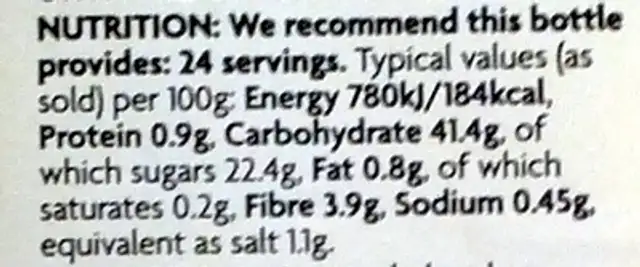 Sweetcorn Relish nutrition facts table