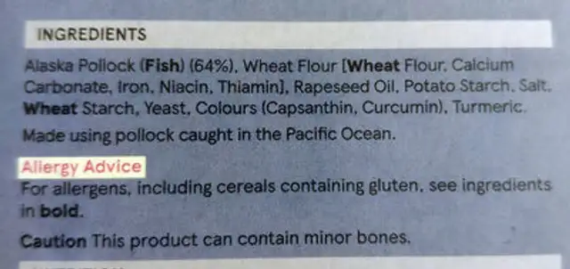Omega 3 fish fingers ingredients label
