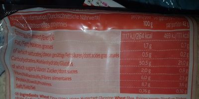 Tortilla Wraps nutrition facts table