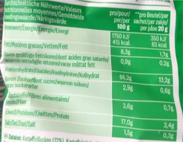 Sour cream and onion popped snacks nutrition facts table