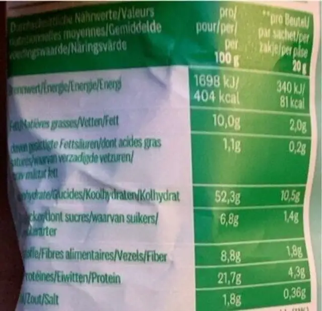 Tzarziki style popped snacks nutrition facts table