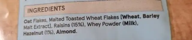Tesco No Added Sugar or Salt Swiss Style Muesli ingredients label