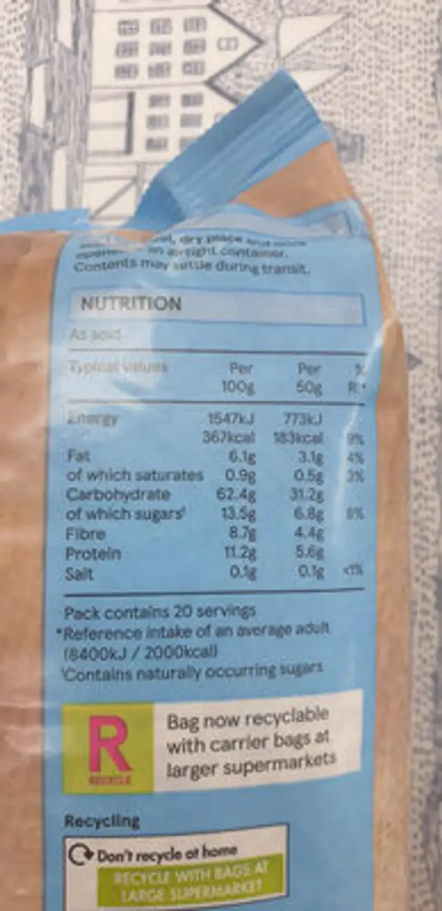 Tesco No Added Sugar or Salt Swiss Style Muesli nutrition facts table