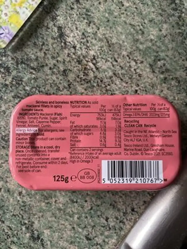 Mackerel in spicy tomato sauce nutrition facts table