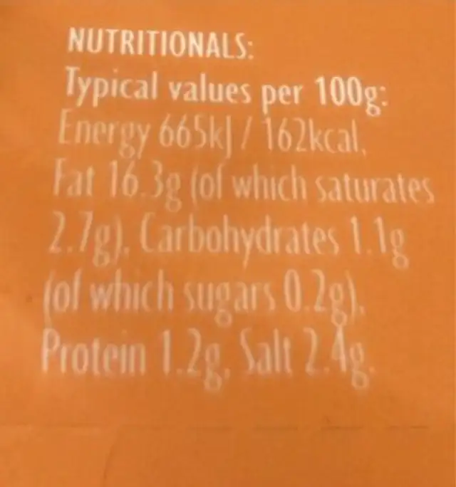 chilli and garlic olives nutrition facts table