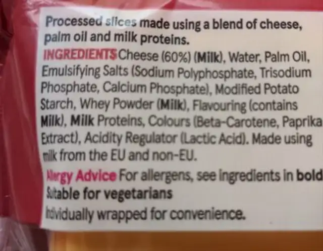 Mature Slices ingredients label