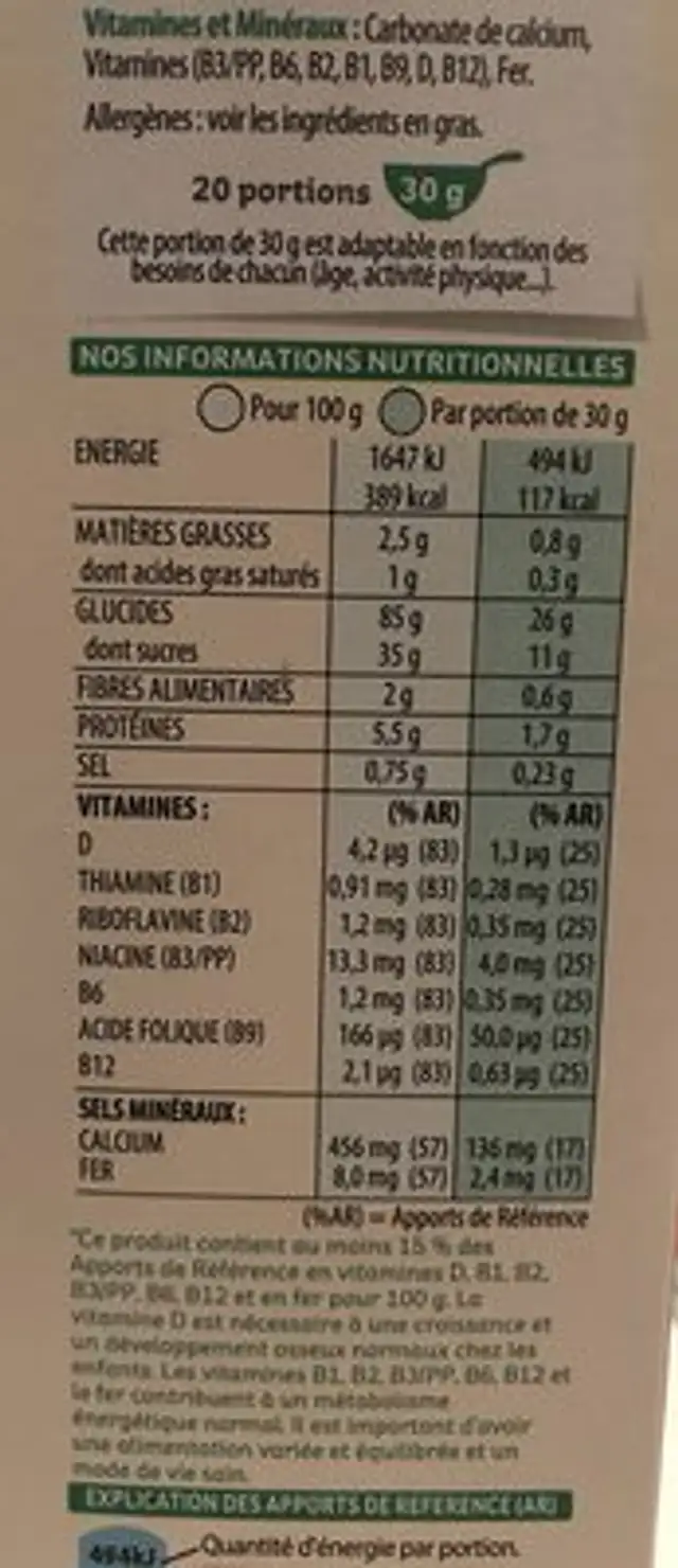 Coco pops ingredients label