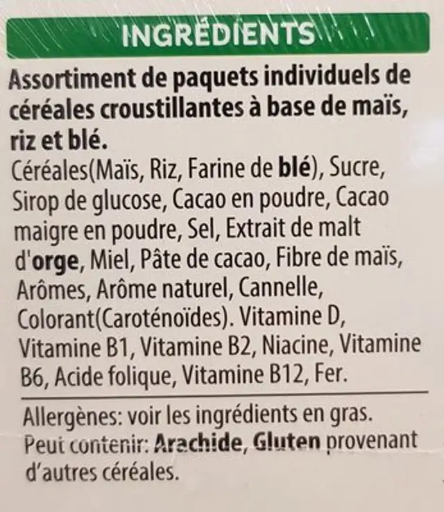 Variety ingredients label