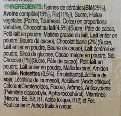 Kellogg's Tresor Choco Roulette ingredients label
