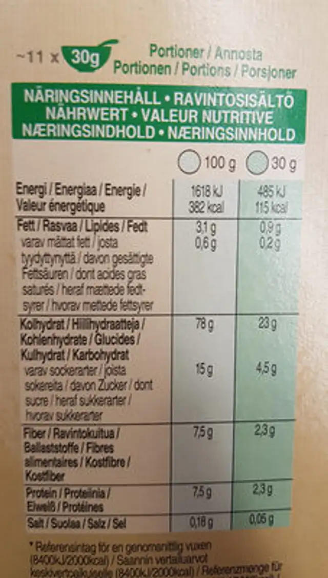 Rice Krispies multi grain nutrition facts table