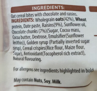 Protein Bites ingredients label