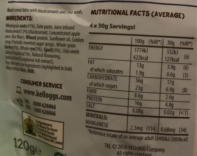 Super Grains Bites nutrition facts table