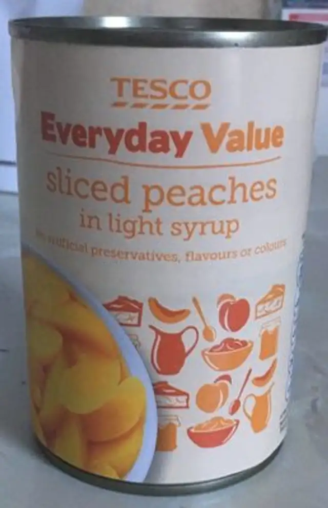 Sliced peaches in light syrup front packaging