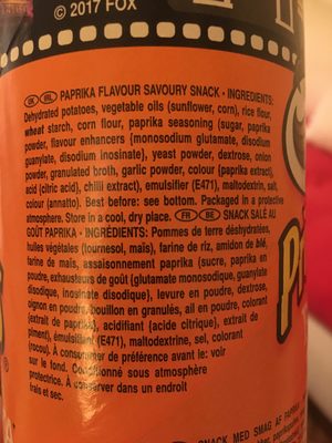 Pringles Patatas Fritas Paprika ingredients label