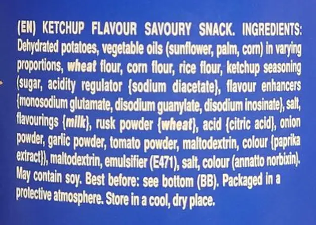 Pringles ketchup ingredients label