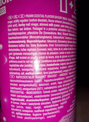 Pringles Prawn Cocktail Flavour ingredients label