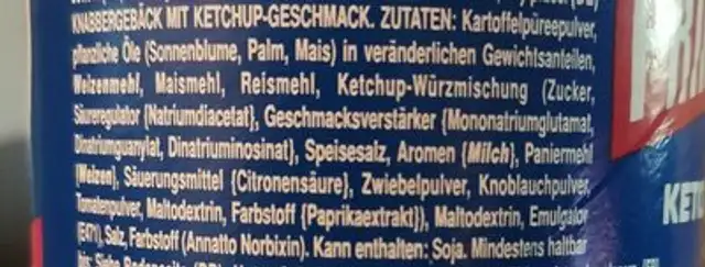 Pringles Ketchup ingredients label