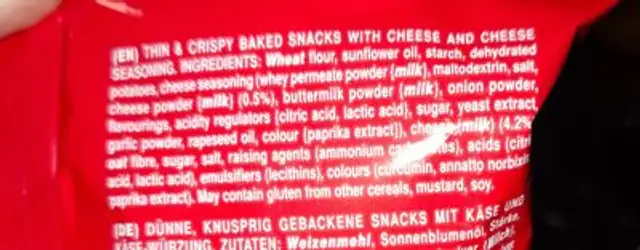 SNAP'd DOUBLE CHEESE baked snacks ingredients label