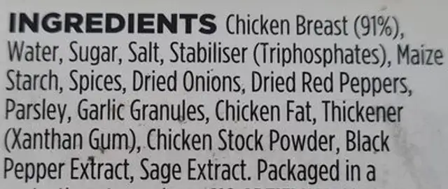 Extra Tasty Boneless Chicken Joint ingredients label