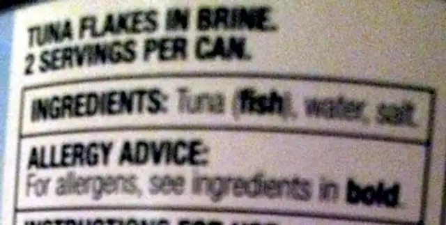 Tuna flakes ingredients label