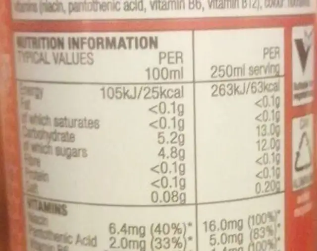 sour cherry energy drink nutrition facts table