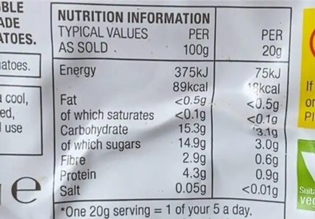 Double concentrated tomato puree nutrition facts table