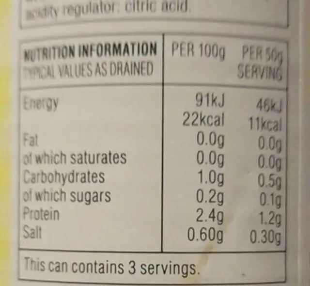 Sliced mushrooms in salted water nutrition facts table
