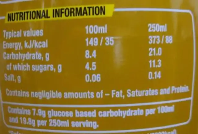 Lucozade Energy - Orange nutrition facts table