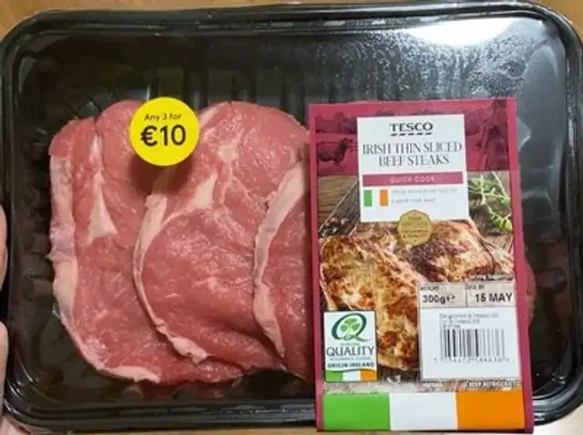 IRISH THIN SLICED BEEF STEAKS front packaging