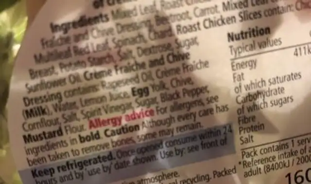 Chicken Salad ingredients label