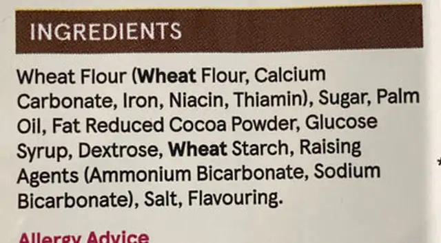 Bourbon Creams ingredients label