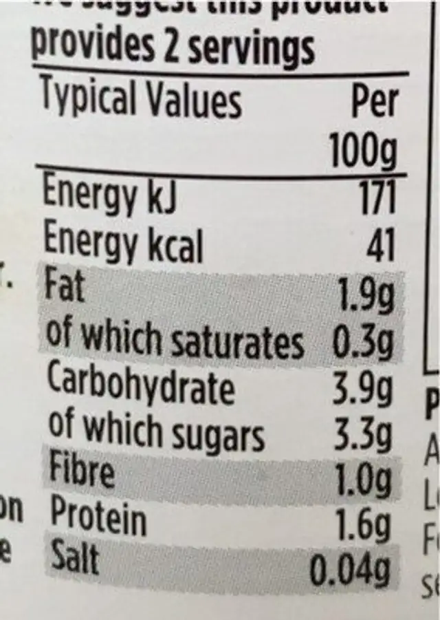 Garlic and herb passata nutrition facts table