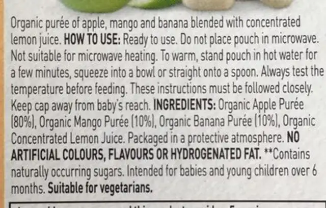 Little angels yummy fruit ingredients label