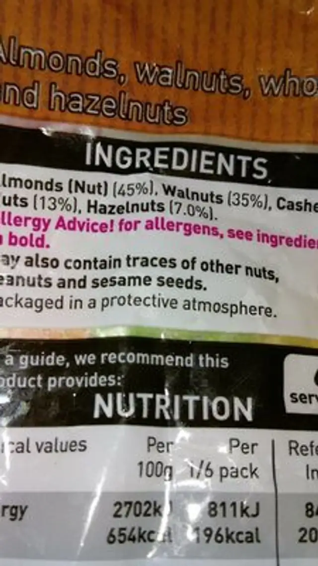 Nut selection ingredients label
