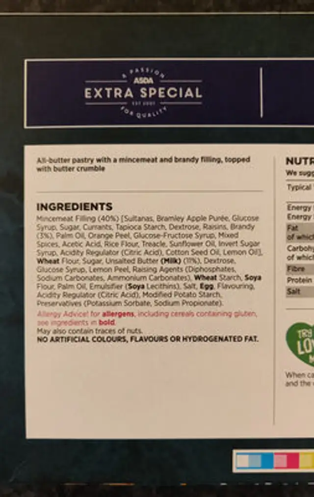 6 crumble mince pies ingredients label